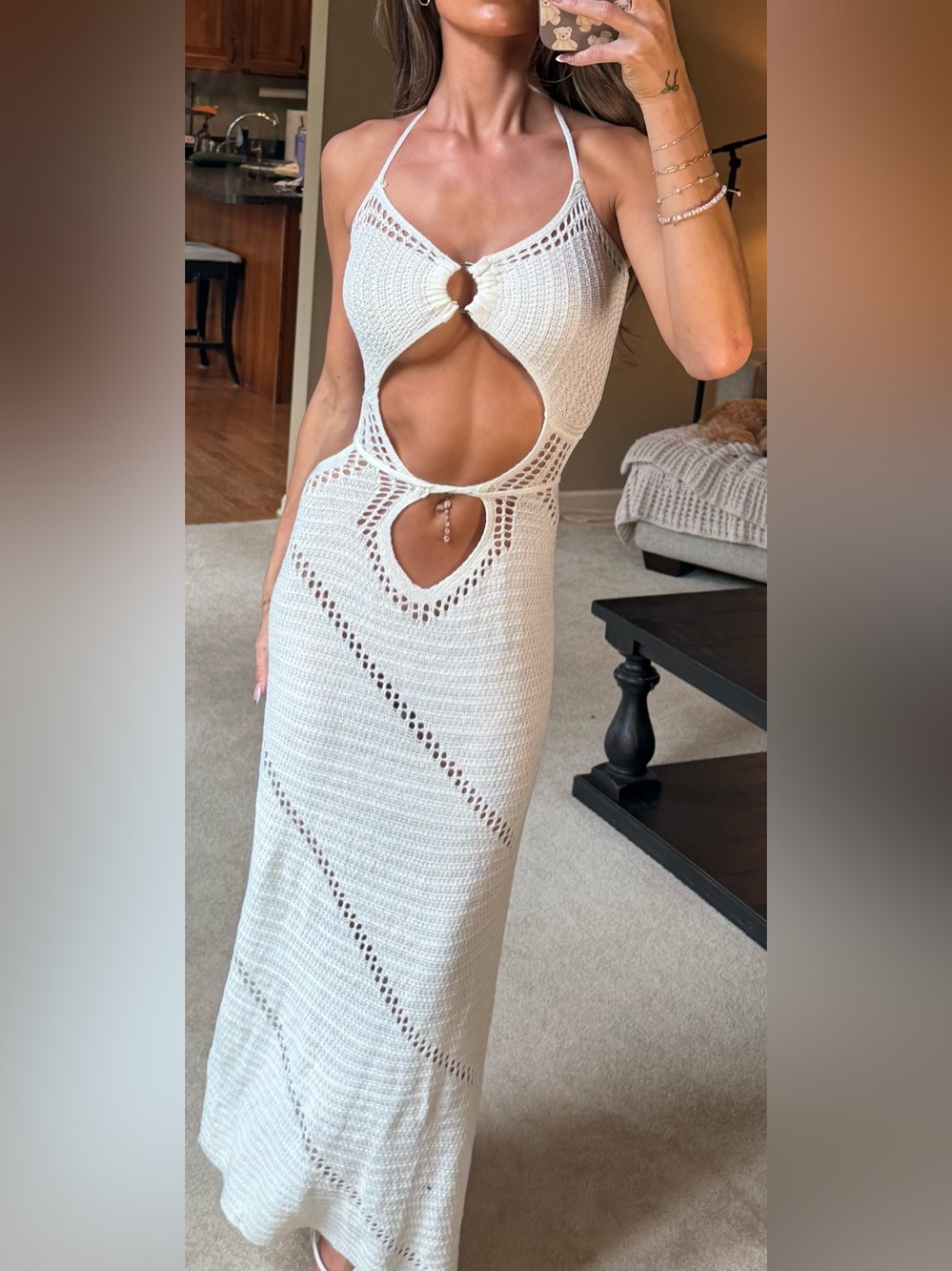 White Crochet Cutout Maxi Dress